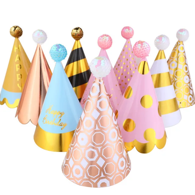 High-grade Black Gold Sequin Ball Birthday Hat For Kids Party Birthday ...