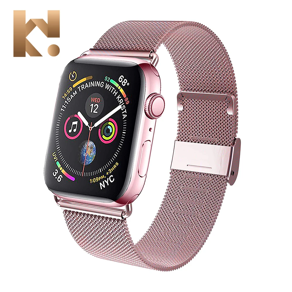 

Keepwin Luxury Metal Stainless Steel Mesh Watch Band Watch Strap for Fitbit Samsung Apple Watch 44mm 42mm 40mm 38mm, Silver/pink/gold/black/gun/champagne