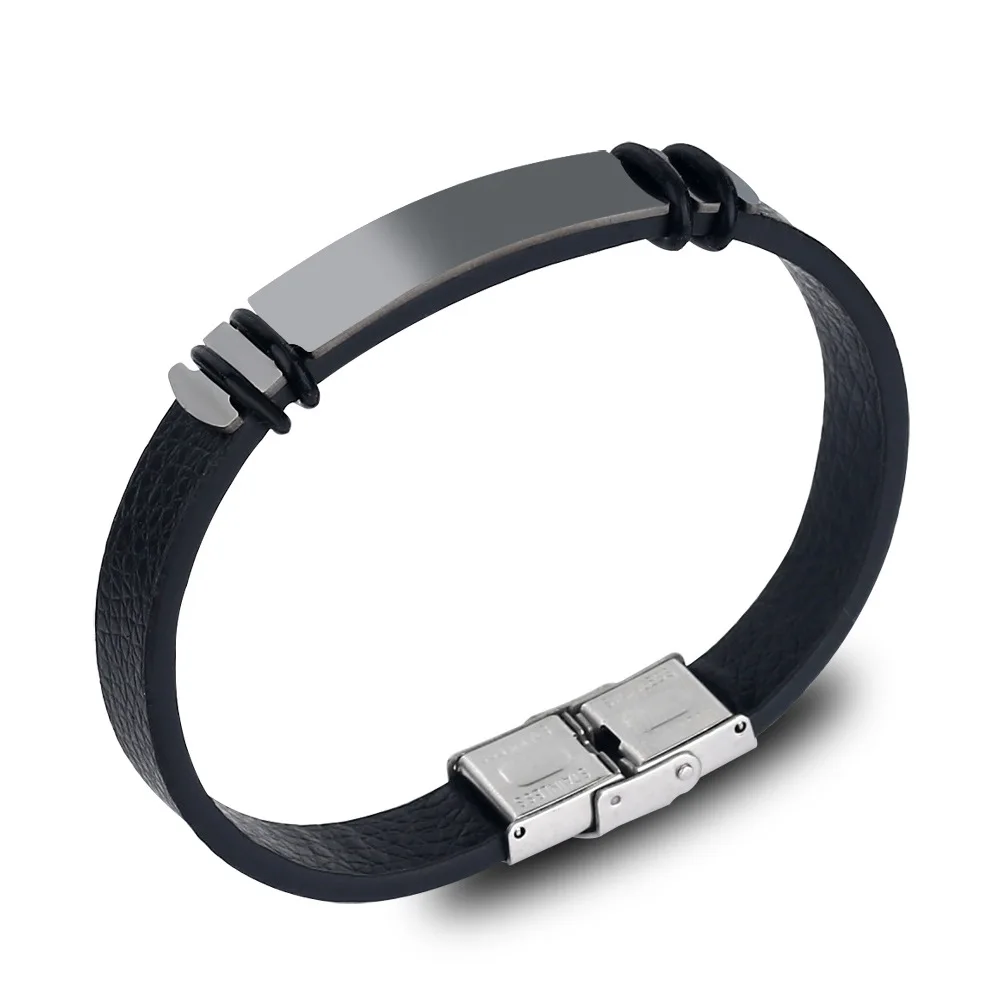 

Cool Brown and Black PU Leather Bracelet Smooth Stainless Steel Charm Bracelet