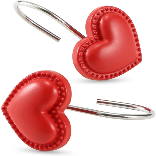 

Red Heart Shower Curtain Hooks Rings Set of 12 Decorative Shower Curtain Hooks