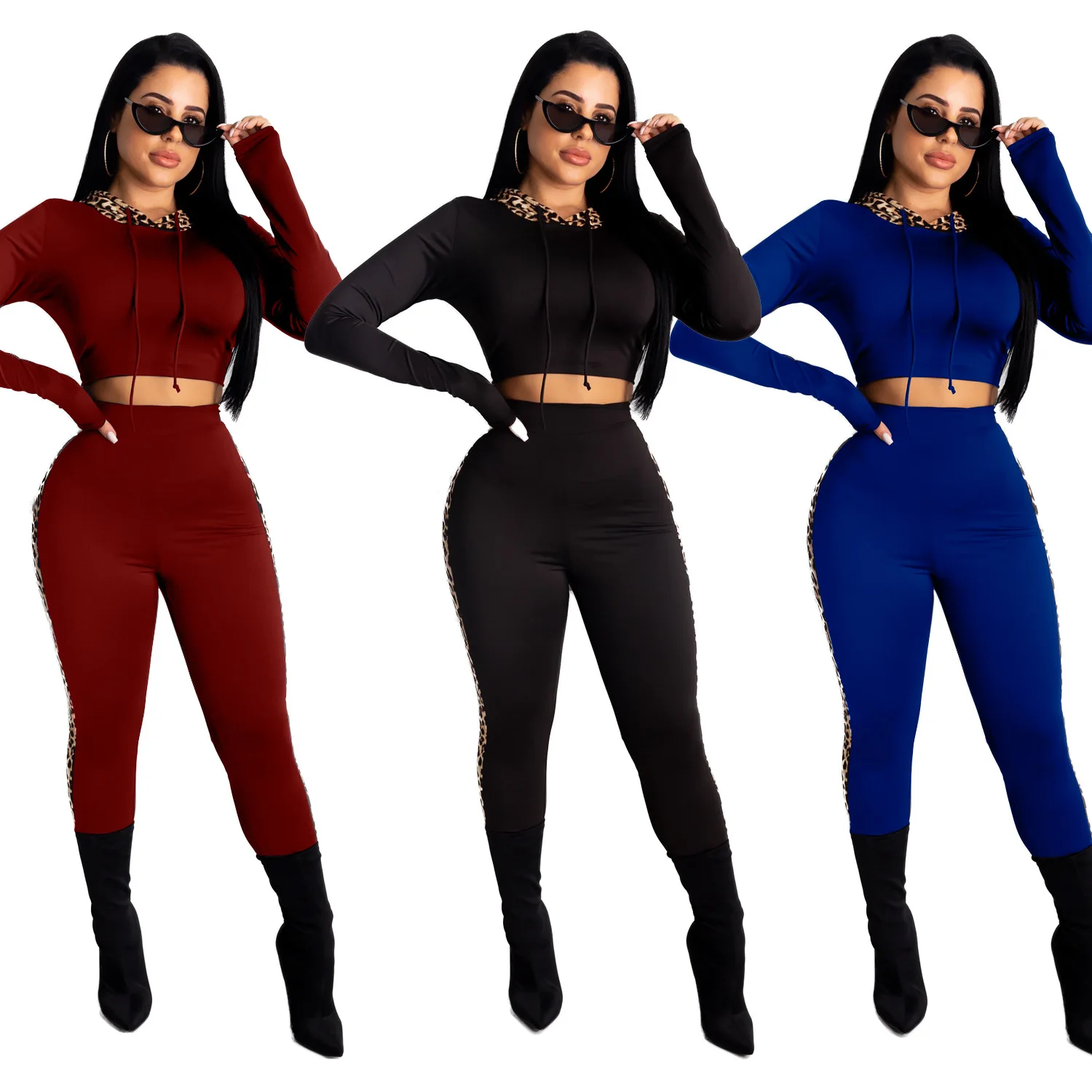 

RsCY1206 two piece pants hoodie set women sportswear joggers rompers suits long sleeve tight, Shown