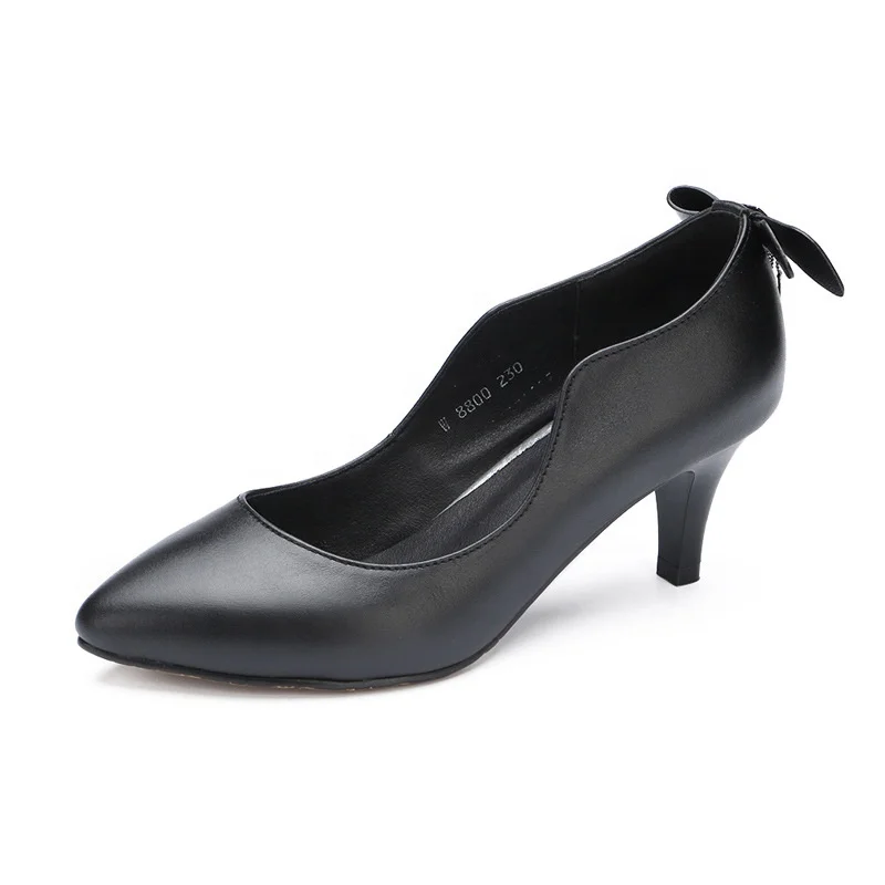 

Factory Wholesale Hot Selling Black Cow Genuine Leather Women Anti-Slip Work professional hotel bank staff Shoes