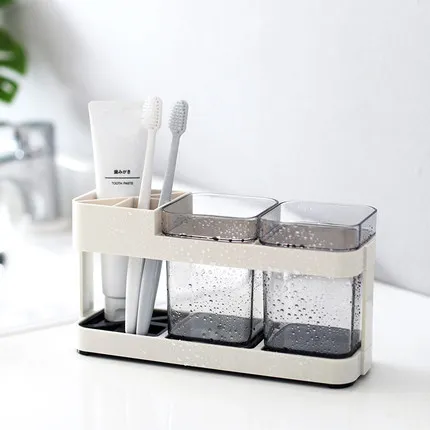 

Minimalist Household White Color Toothpaste Toothbrush Holder Set With Gargle Cups