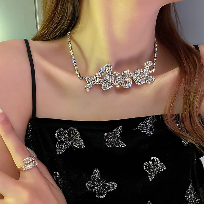 

trendy fashion angel baby choker crystal necklace letter