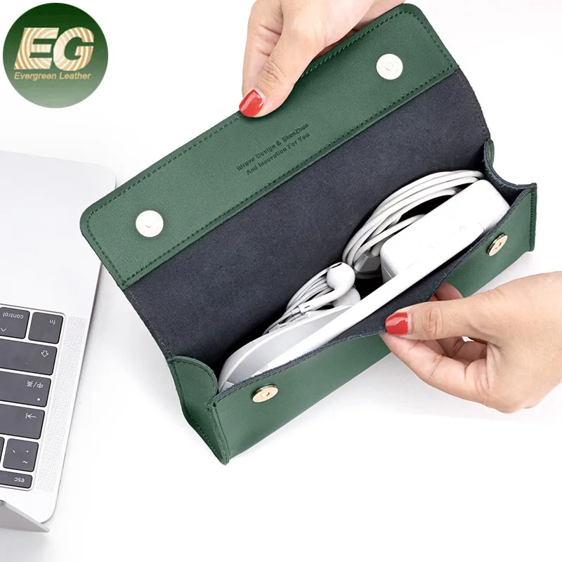 

EMG6273 women customized accessory bags leather accessories cable pouch travel case storage electronic organizer bag custom logo, Yellow,green,black,brown