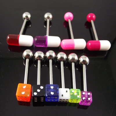 

14G 1.6mm Mix design color Dice Tongue Ring, Dice Pill Tongue Barbell Rings labret ring body piercing jewelry