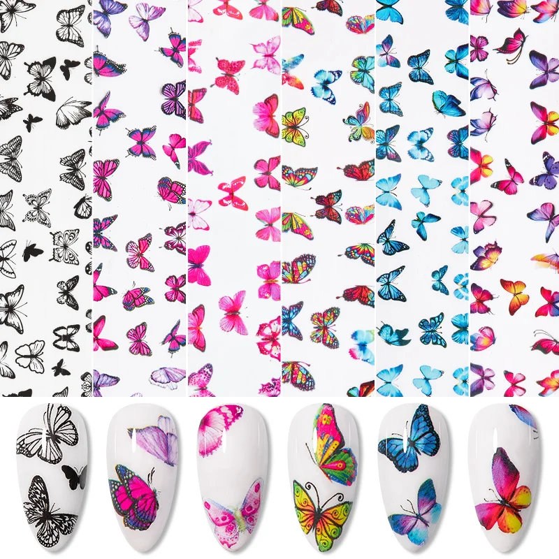 

Butterfly Custom Art Decorations Polish Gel Sticker Beauty Designer 6 Colors Nail Stickers, As picture