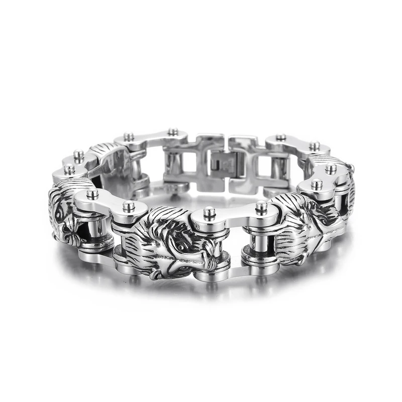 KALEN Hip Hop Biker Motorcycle Zodiac Chain Lion Bracelets Stainless Steel For Men