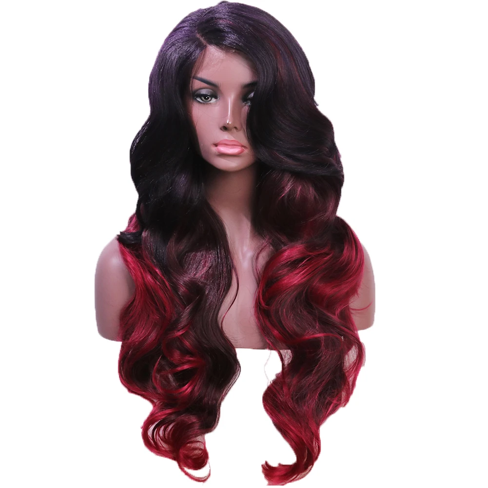 

Red Gradient L Part Hot Sale Deep Part Lace Front Synthetic Hair Wigs With Highlights
