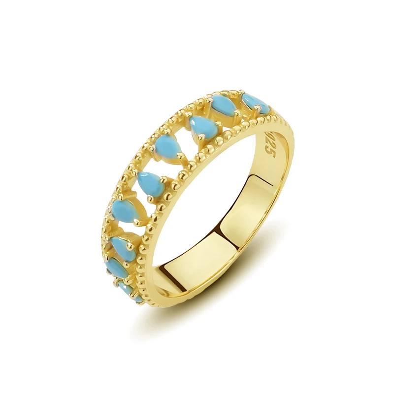 

Fashion Non Tarnish Free Handmade Rings Jewelry 18K Gold Plated Colorful Cz Turquoise Gemstone Rings