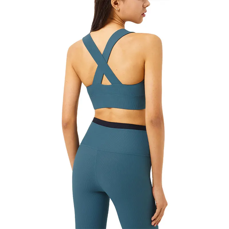 

custom logo women's Yoga Fitness Seamless ribbed bra tank top sports rib bra running jogging bra Shockproof Push Up for women
