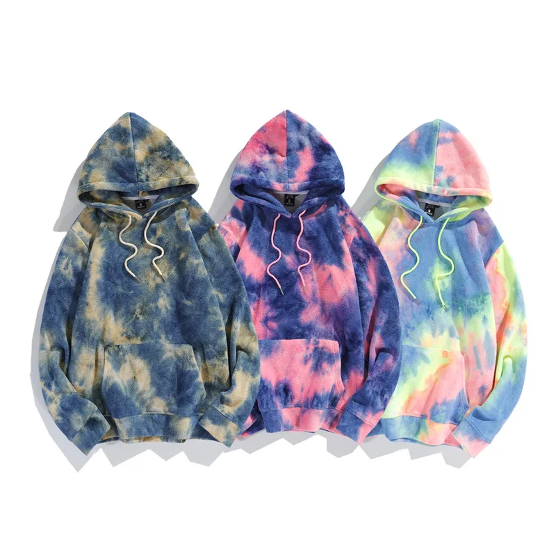 

Fashion Kangaroo Pocket Loose Warm Hoodies Custom Tie-dye Fleece Hoodies For Men