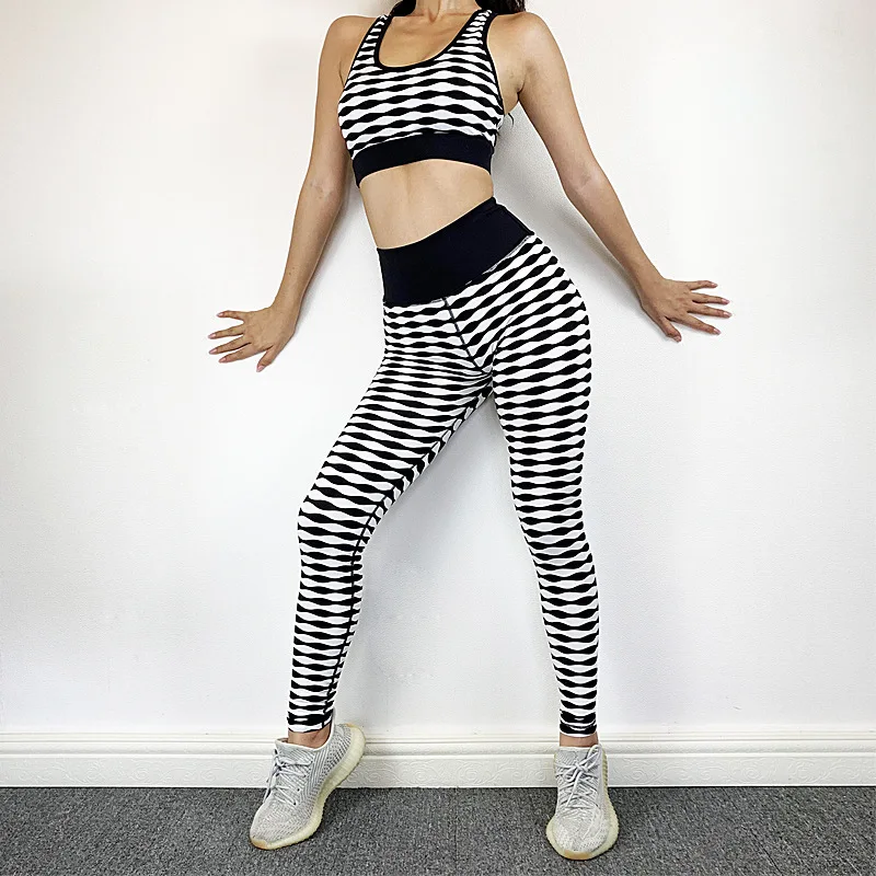 

Color matching jacquard quick drying seamless Yoga suit fitness suit peach hip suit custom logo