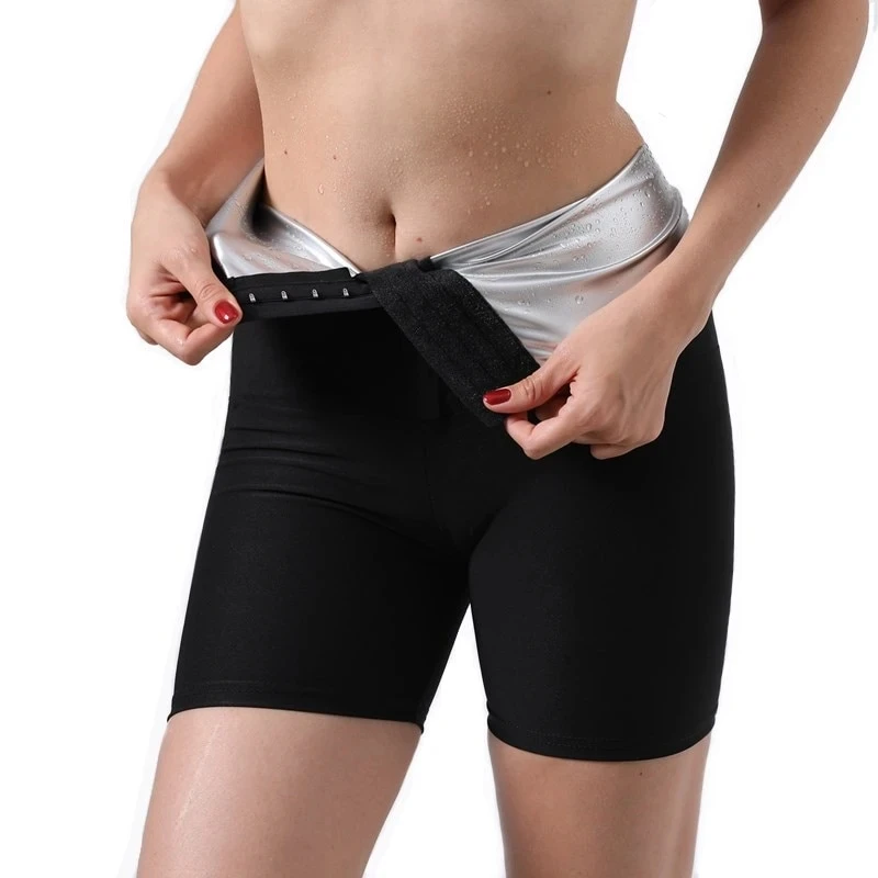 

Womens Sweat Pants Anti Cellulite Slimming Sauna Effect Pants with Hooks, Black