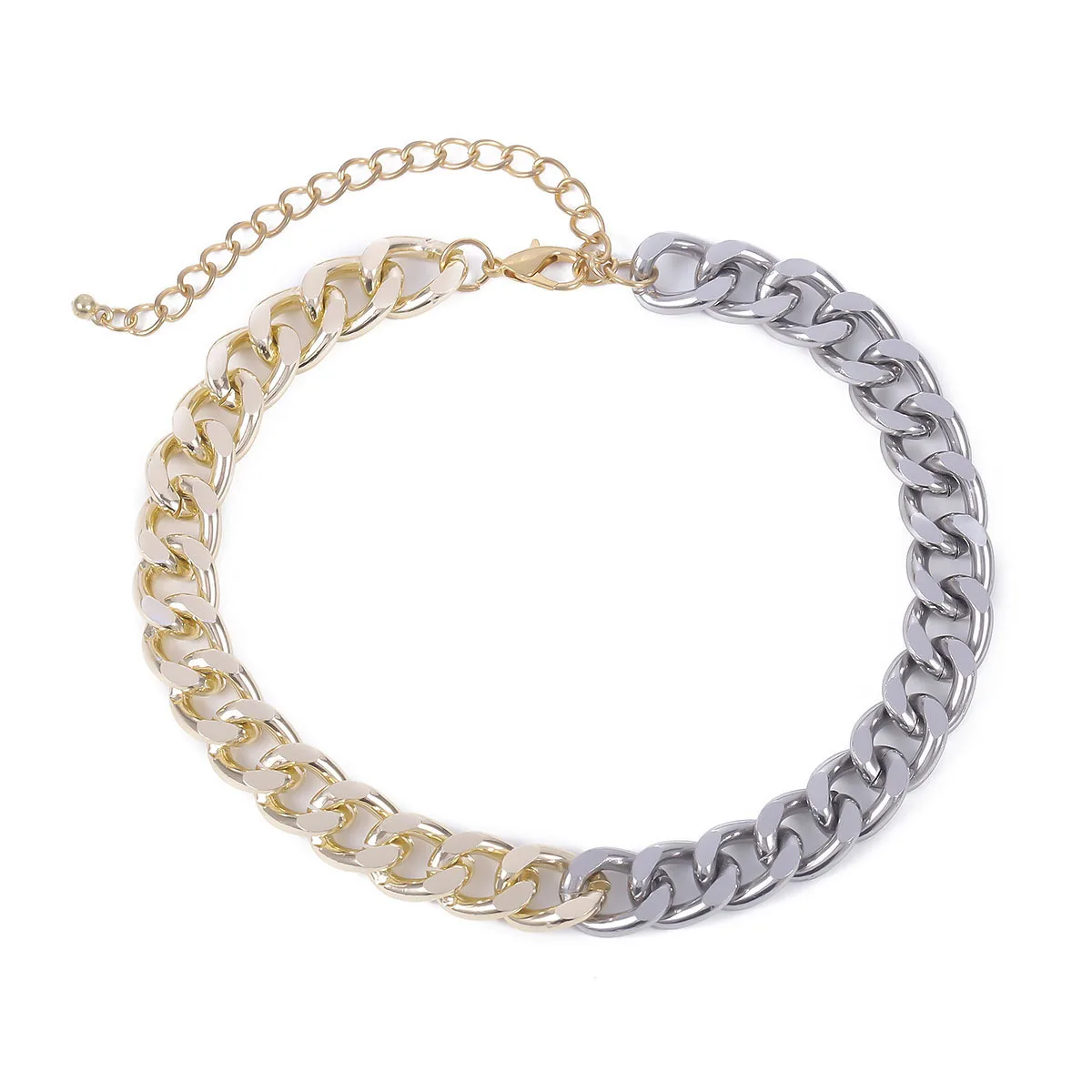 

Simple Punk Hip Hop Style Thick Chain Jewelry Mixed Color Necklace, As pic show