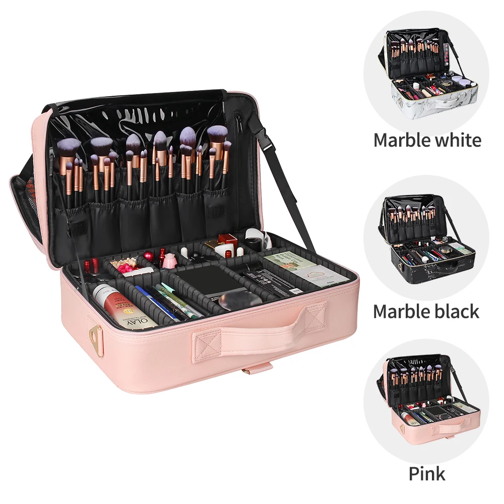 

Dropshipping Relavel New Professional 3 Layers Large Portable Waterproof Pink Travel Makeup Case