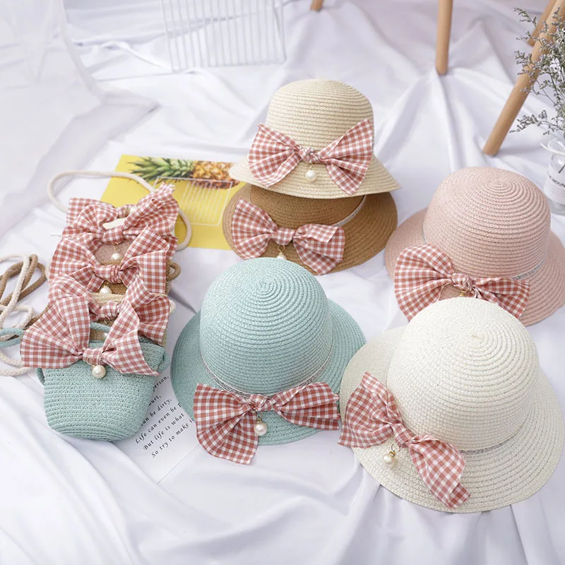 

Summer Beach Straw Bow Match Crossbody Children's Summer Hat Kids Purse Cute Mini Little Girl Bags