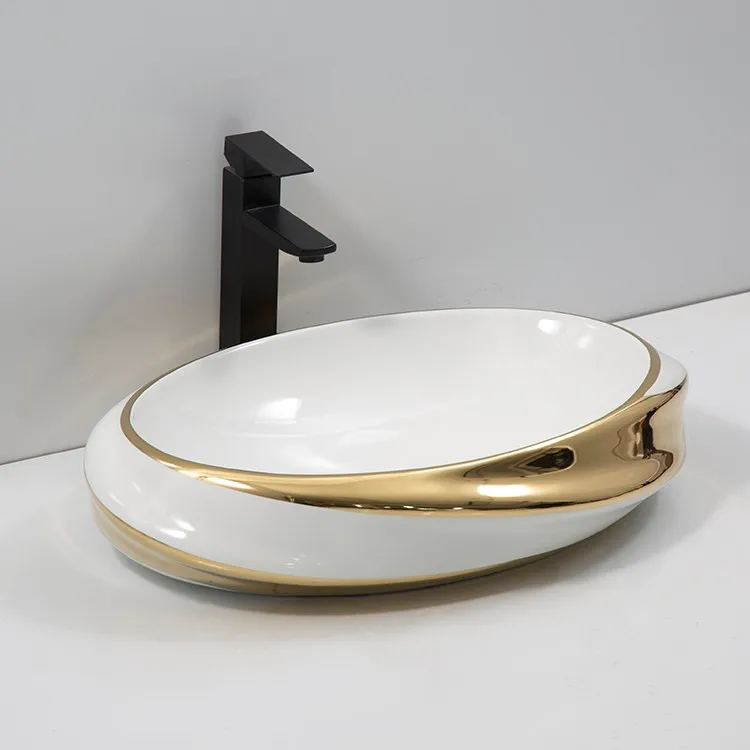 gold-bathroom-sink-bowl-9819-E-568-side-elevation-flowing-twisted-gold-band-silhouette