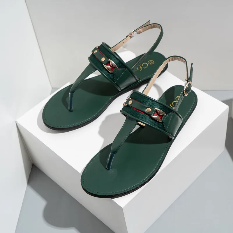 

2021 Fashion new arrivals europe american leisure thong sandal women out street flat shoes, Black, brown, green