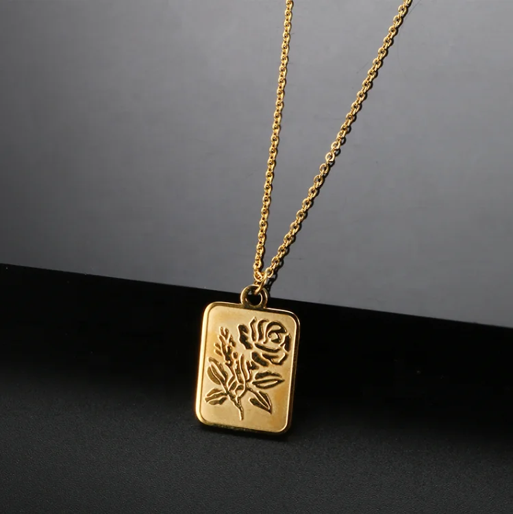 

Trendy Dainty Gold Plated Jewelry Stainless Steel Woman Accessories Eternal Rose Flower Pendant Necklace Woman, Gold/silver/rose gold