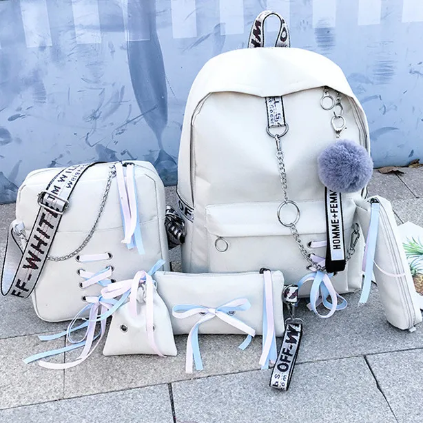 

School Backpack Set 5 Pcs Bag for Girls Purses and Handbags in China 1pc/poly Bag + Accept Customized Logo Custom Made Shb-141