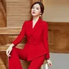 new arrival office uniform red color woman blazer and pant suit