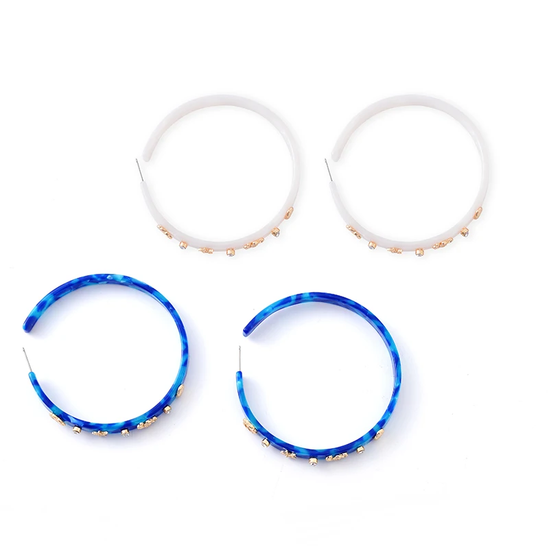 

2020 Wholesale Hoop Earrings For Women Blue Tonal Resin Cute Starfish Sea Horse Shell Pave Hoop Earring Metal Alloy Earrings