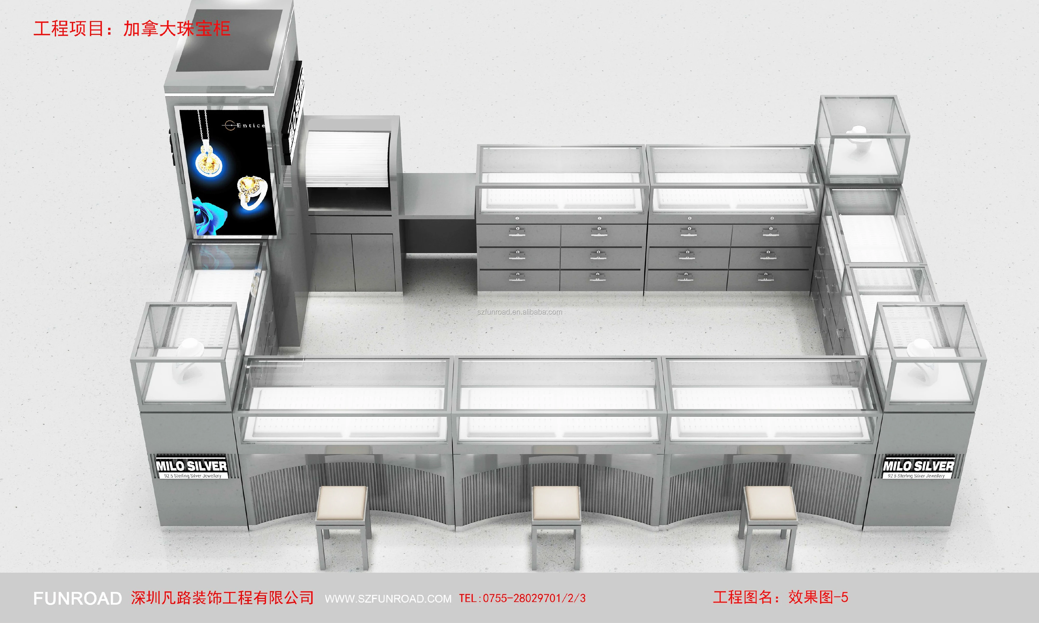 High End MDF material jewelry kiosk / showcase / counter design for jewelry handbag watch display