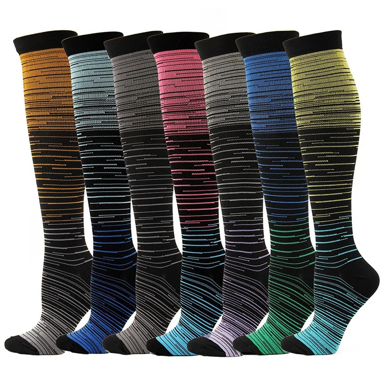 

New Design Gradient Striped Compression Socks Men's and Women's Compression Socks Hot Sale Sports Mid Tube Socks
