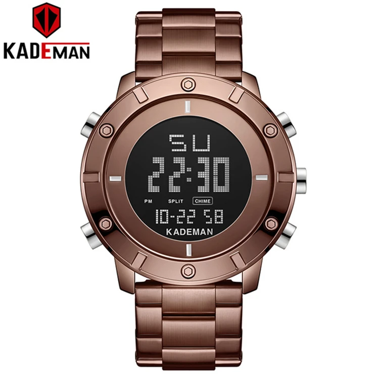 

KADEMAN K9151G Top Luxury Brand New Men's Sports Watch Full Steel Strap LED Dual Display Fashion Quartz Wristwatch Waterproof