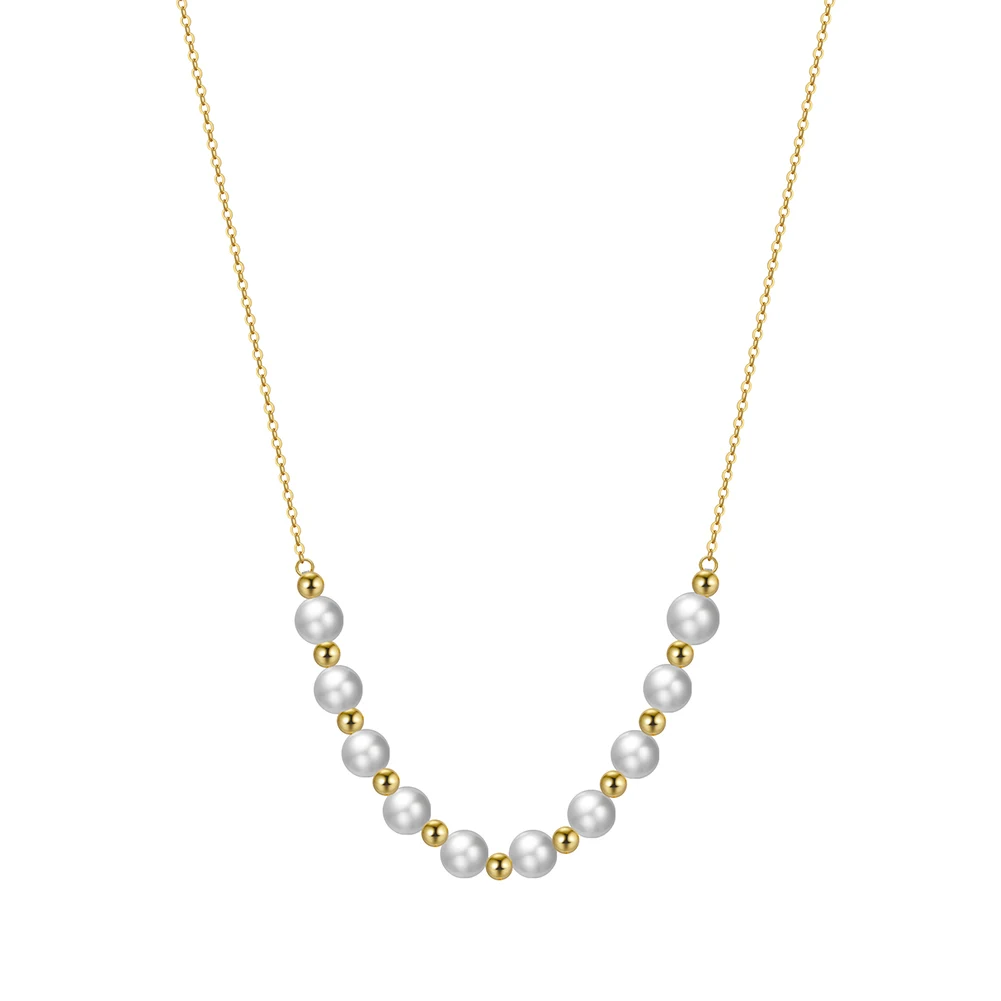 RINNTIN GPN23 Handmade Real 14K Gold 925 Sterling Silver Chain Beads Necklace Freshwater Cultured Pearl Necklace for Women Girls