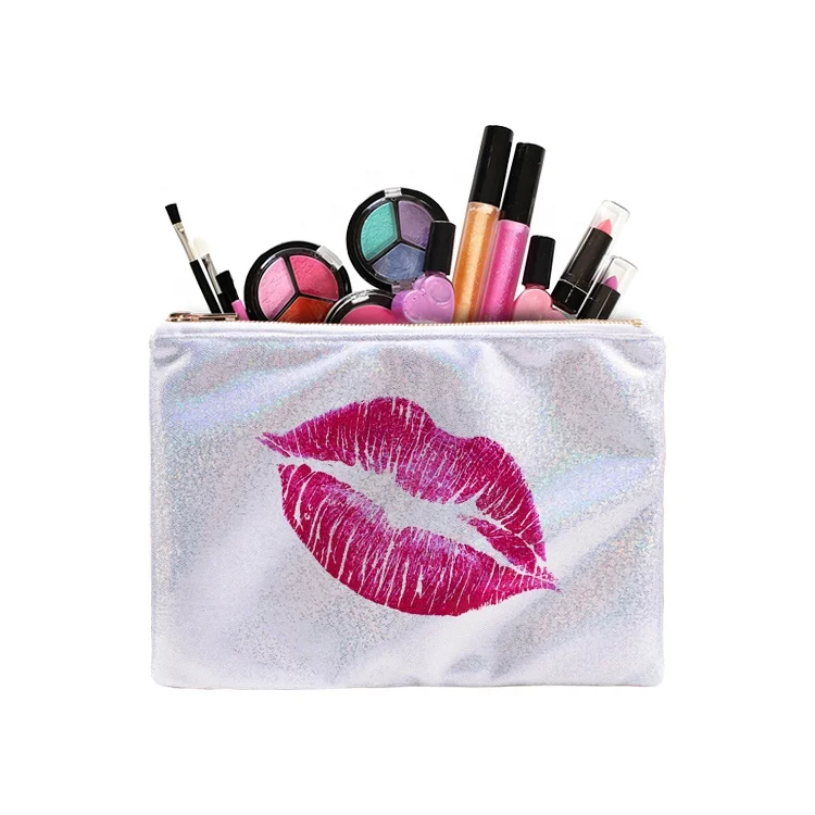 

Personalized Plain Polyester Custom Cosmetic Bag Sublimation Glitter Blank Makeup Bag with Zipper, Pink/silver/champagne