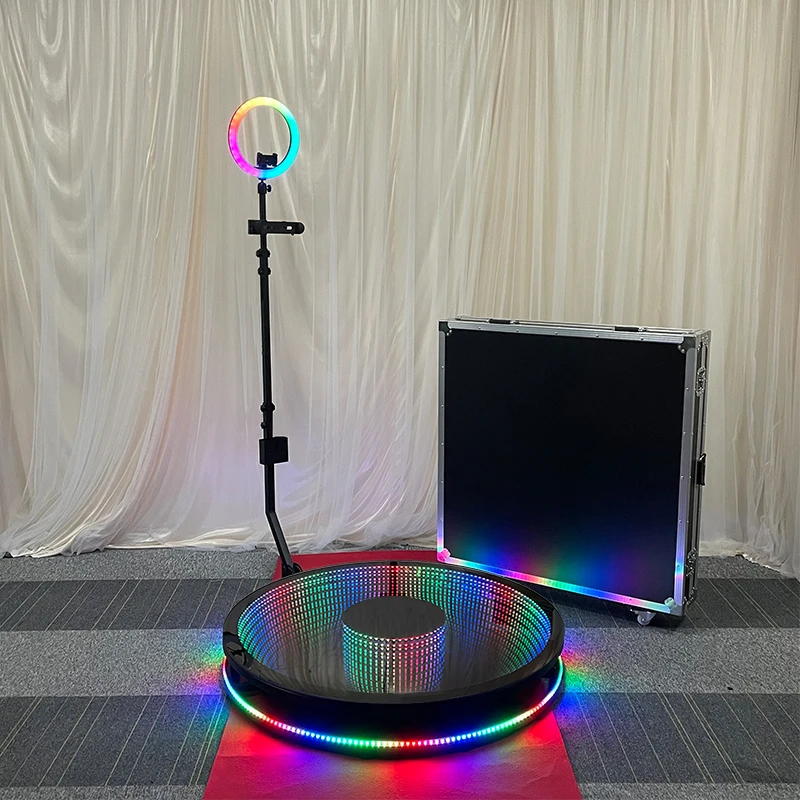 

photoboot tempered infinity glass 360 photo booth usa warehouse 360 video booth 100cm with flight case