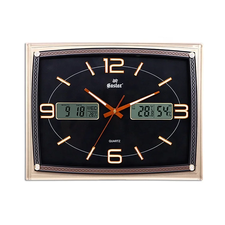 

Calendar and temperature and humidity dual LCD display for living room with high-grade square luminous digital wall clock