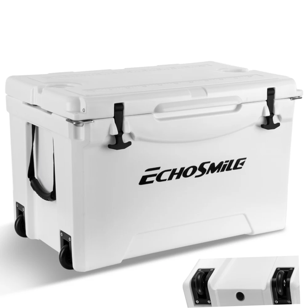 

EchoSmile Rotomolded 75 QT White Beer Cooler with Built-in Cup Holdes, Bottle Openers, and Fish Ruler, Suit for Camping, Picnic
