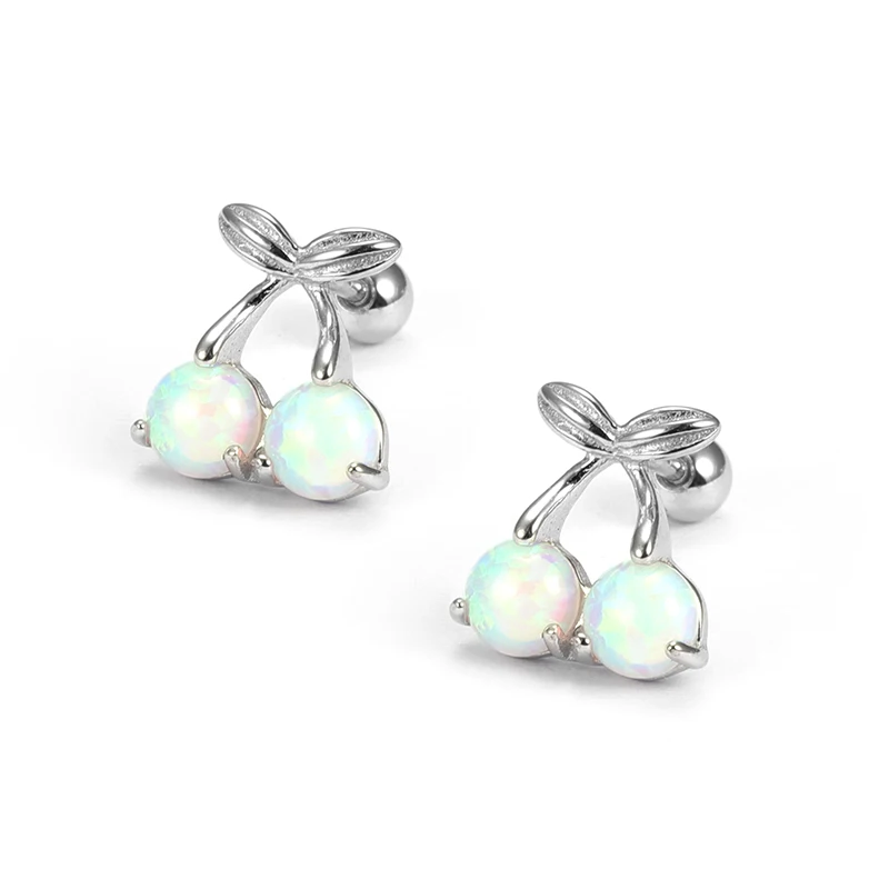 

HOVANCI pure 925 sterling silver jewelry opal earring stud with ball cherry shape earring stud ear piercing for little girl