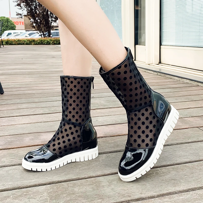 

Women Comfortable Mesh Polka Dots Mid-calf Casual Shoes Sandals, Black/white