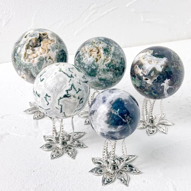 High Grade Moss Agate Spheres Flash Moss Agate Sphere Stone Moss Agate Crystal Balls for Healing and Meditation