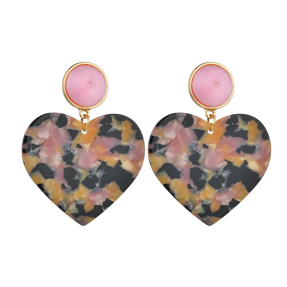 

European Statement Acrylic Resin Geometric Heart Drop Earrings Acetate Acrylic Heart Shape Earrings for Valentine Jewelry