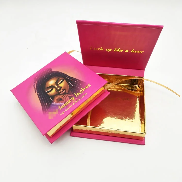 

Qingdao Lashes Factory Wholesale Empty Square 3D Mink Eyelash Packaging Box with Shiny Gold Logo, Natural black