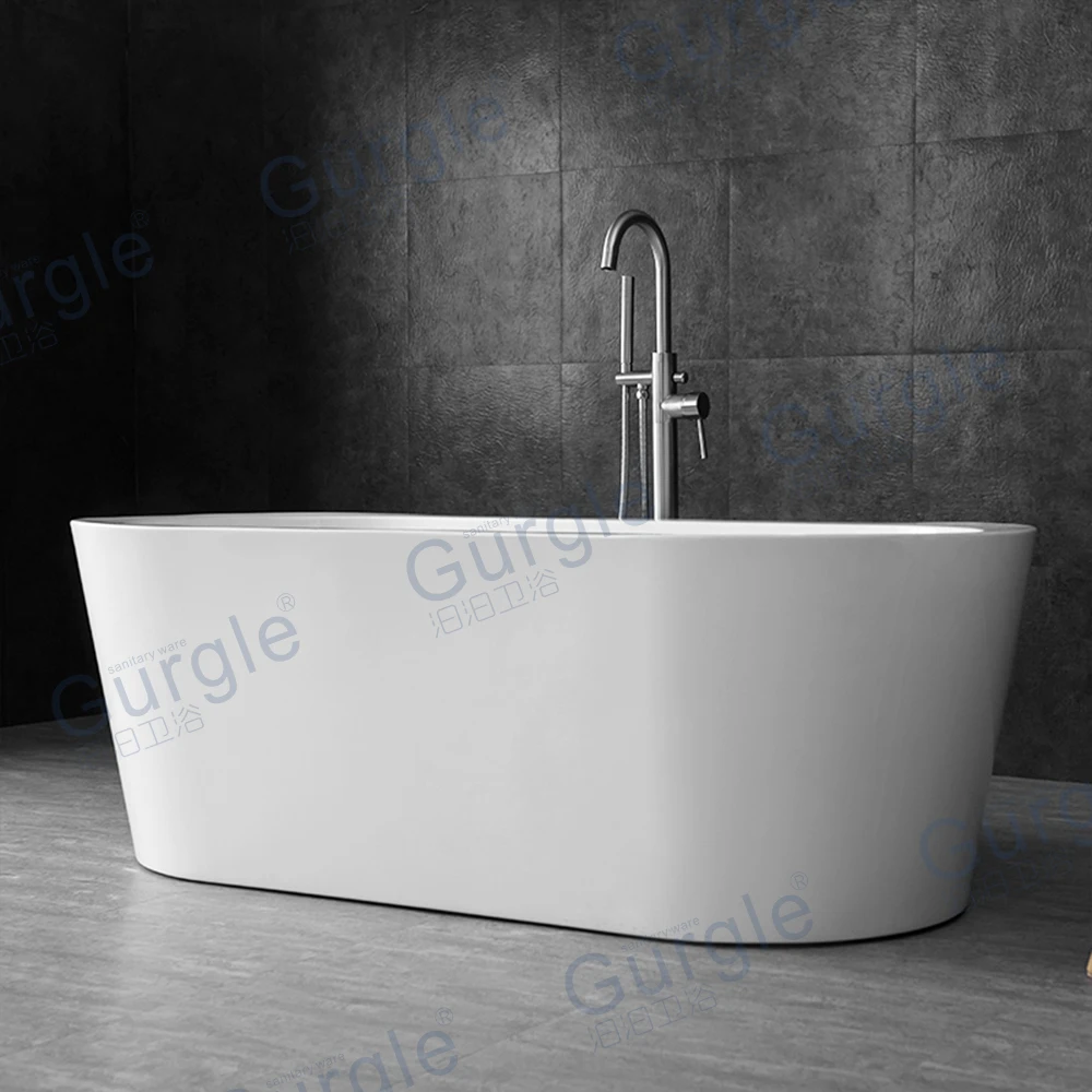 Gurgle Oval Soaking Bathtub Freestanding Eco Friendly Material Hand