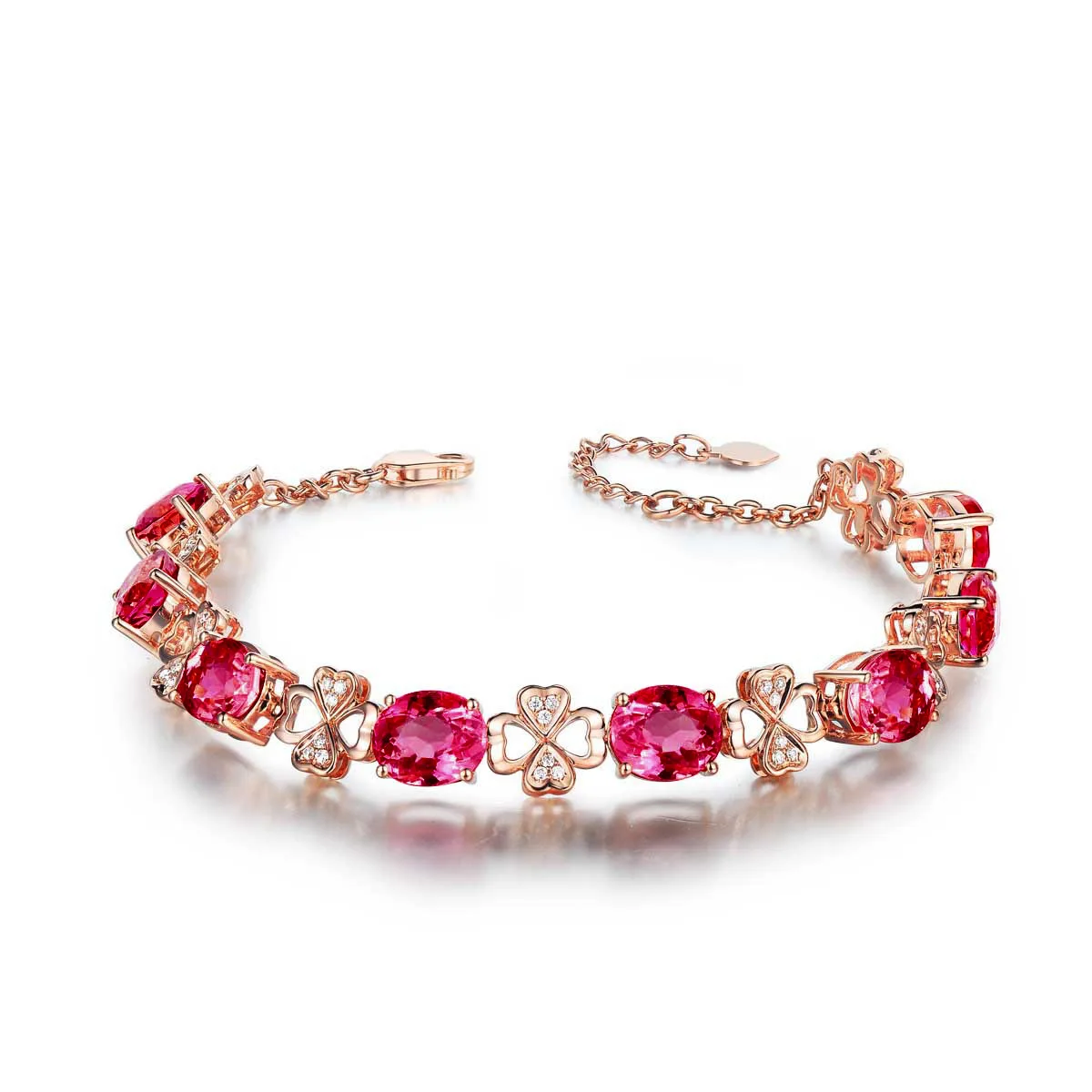 

Charm Fashion Trendy Factory Wholesale plated 18K rose gold natural red tourmaline gem four-leaf clover bracelet femininit