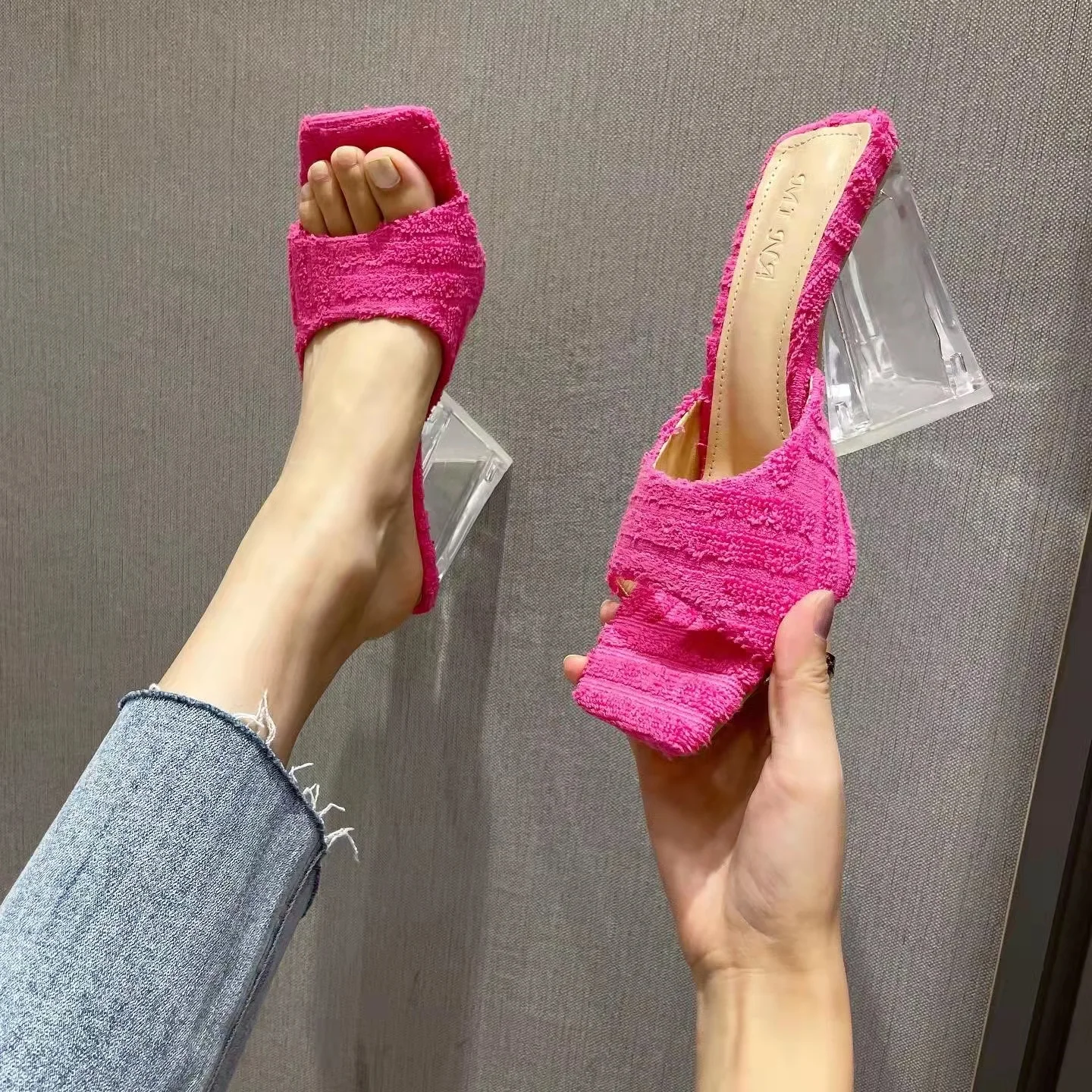 

Pink Shoes Fancy New Design Sexy Sandals Open Toe Women Slippers Sexy Slippers Shoes Muller High Heels Women