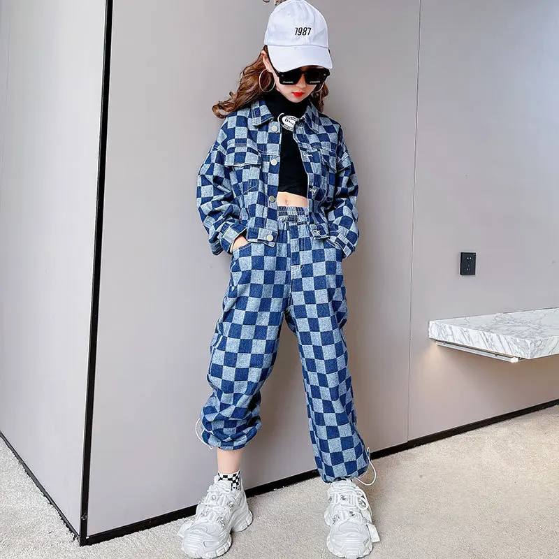 

New style spring autumn girls plaid printing full sleeve coat and pants 2 pieces clothing set for kids, Picture shows