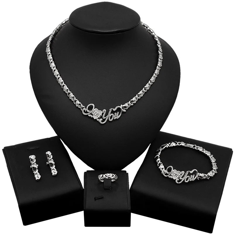 

Yulaili Kiss and Hug Xo Small Love Silver Plated Women Jewelry Sets Spot Seconds American Pop Style I Love You Jewelry Set X0010