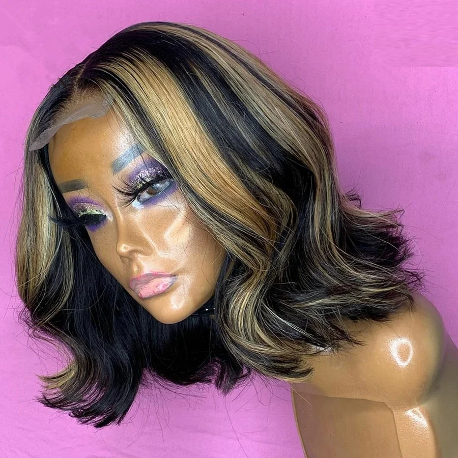 

Alisa Wigs Closure Wave Texture Highlight Colored Wigs Human Hair Lace Front Wig Custom for Beauty Remy