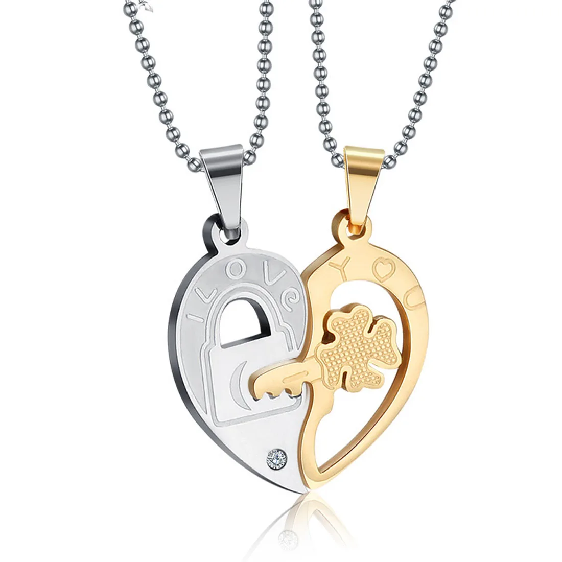 

NLJSF00013 His Her Heart Love Key Matching Set Engraved Couple Necklace Anniversary Gift