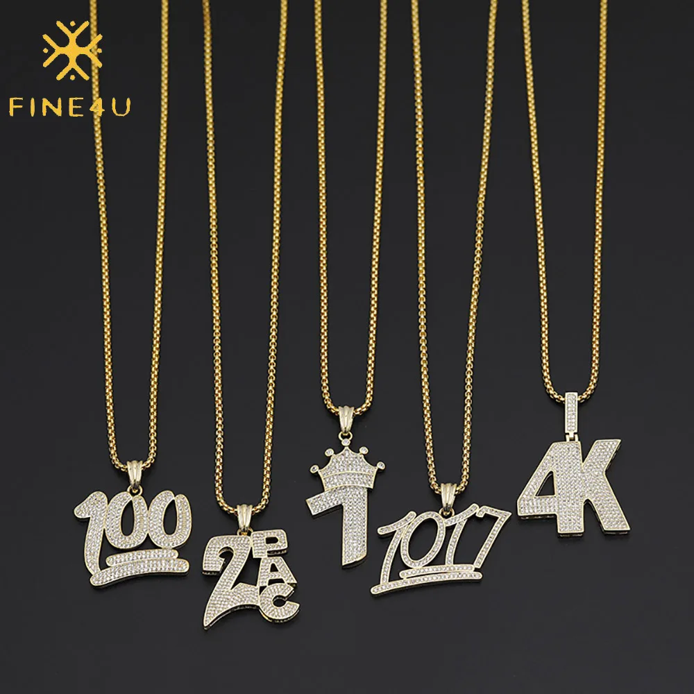 

Hip-hop rock rapper brass 4k number 100 pendant necklace men hip hop chains, Gold
