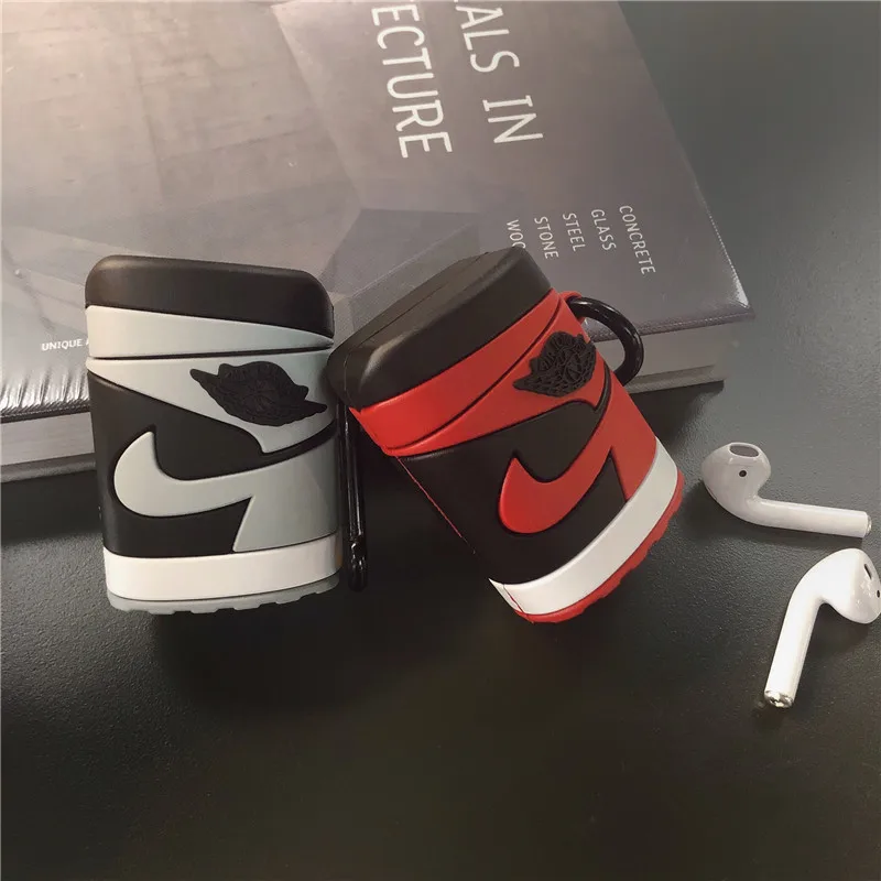 

Hot Sale Fashion 3D AJ Sneakers Design Earphone Case for Airpods 1/2 Basketball Sports Brand Style Silicone Cover for Airpods, Red/gray