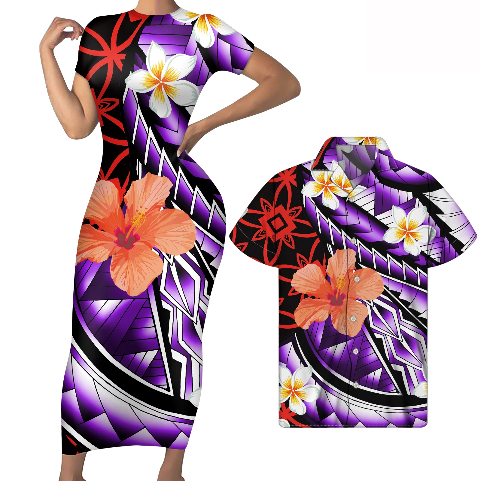 

Purple Polynesian Tribal Design Woman Bodycon Dress Good Quality Long Bodycon Dresses Sexy Dress Bodycon Match Men Shirt
